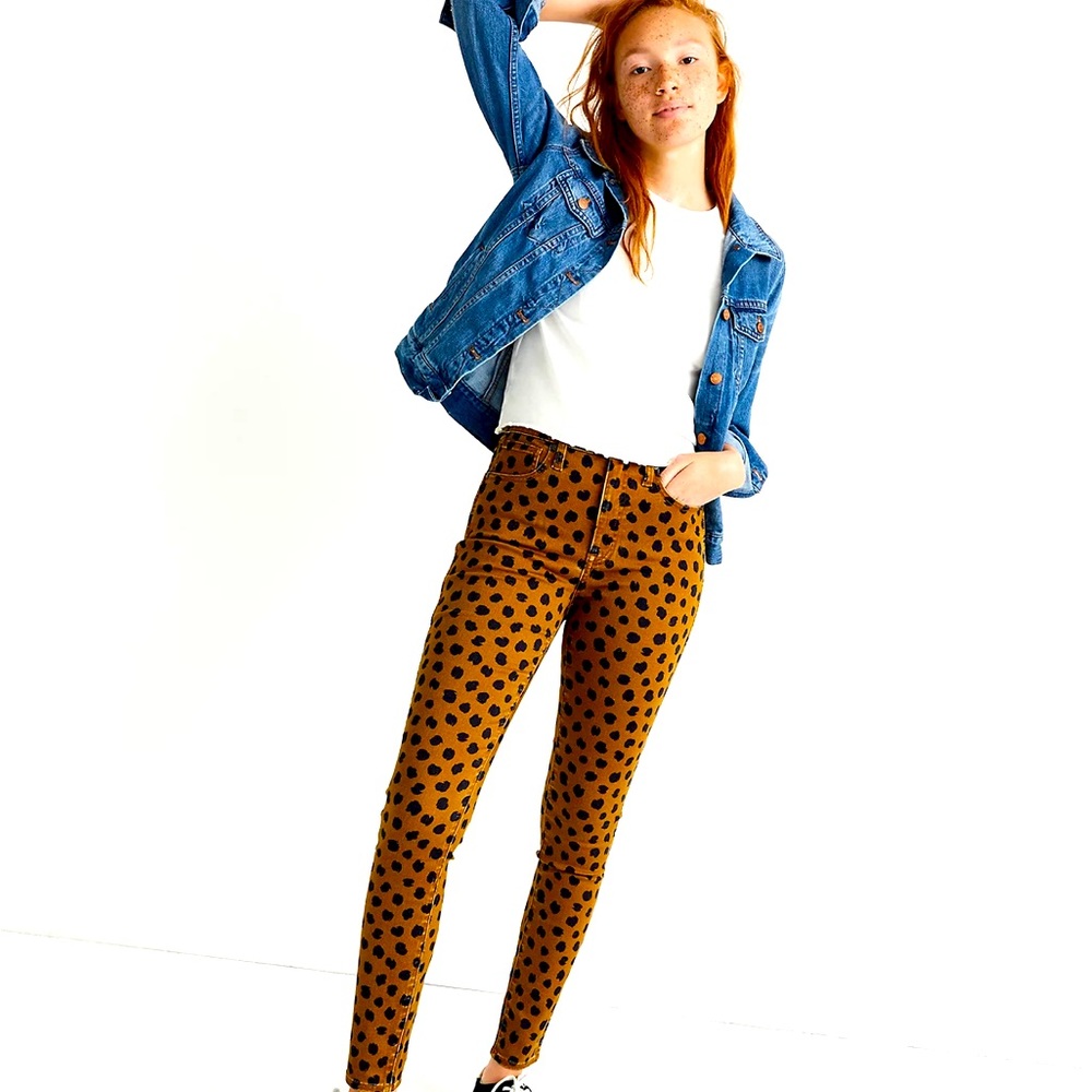Madewell High Rise Polka Dot Jeans - Brown and Black